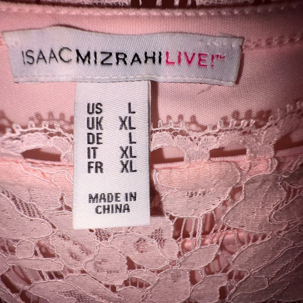 Isaac Mizrahi Pink Lace Short Sleeve Blouse - Picture 4 of 5